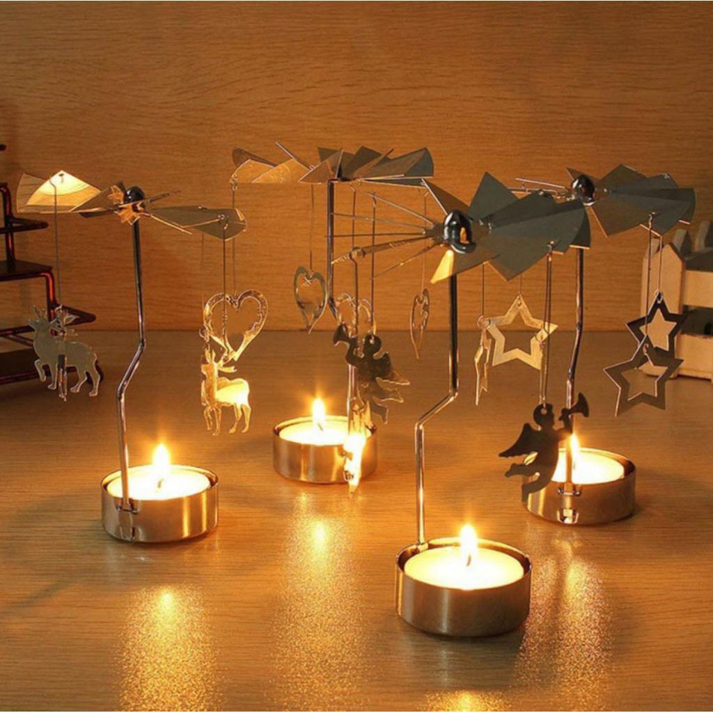 5xChristmas Windmill Decor Rotating Candle Tea Light Holder Candlestick Gift