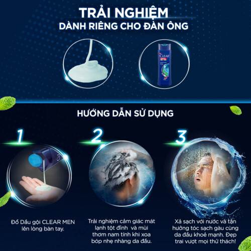 Dầu Gội Đầu Clear Men Cool Sport Dầu Gội Bạc Hà Mát Lạnh Cực Đỉnh Suốt Ngày Dài Đánh Bay Gàu, Ngứa & Vi Khuẩn 900g