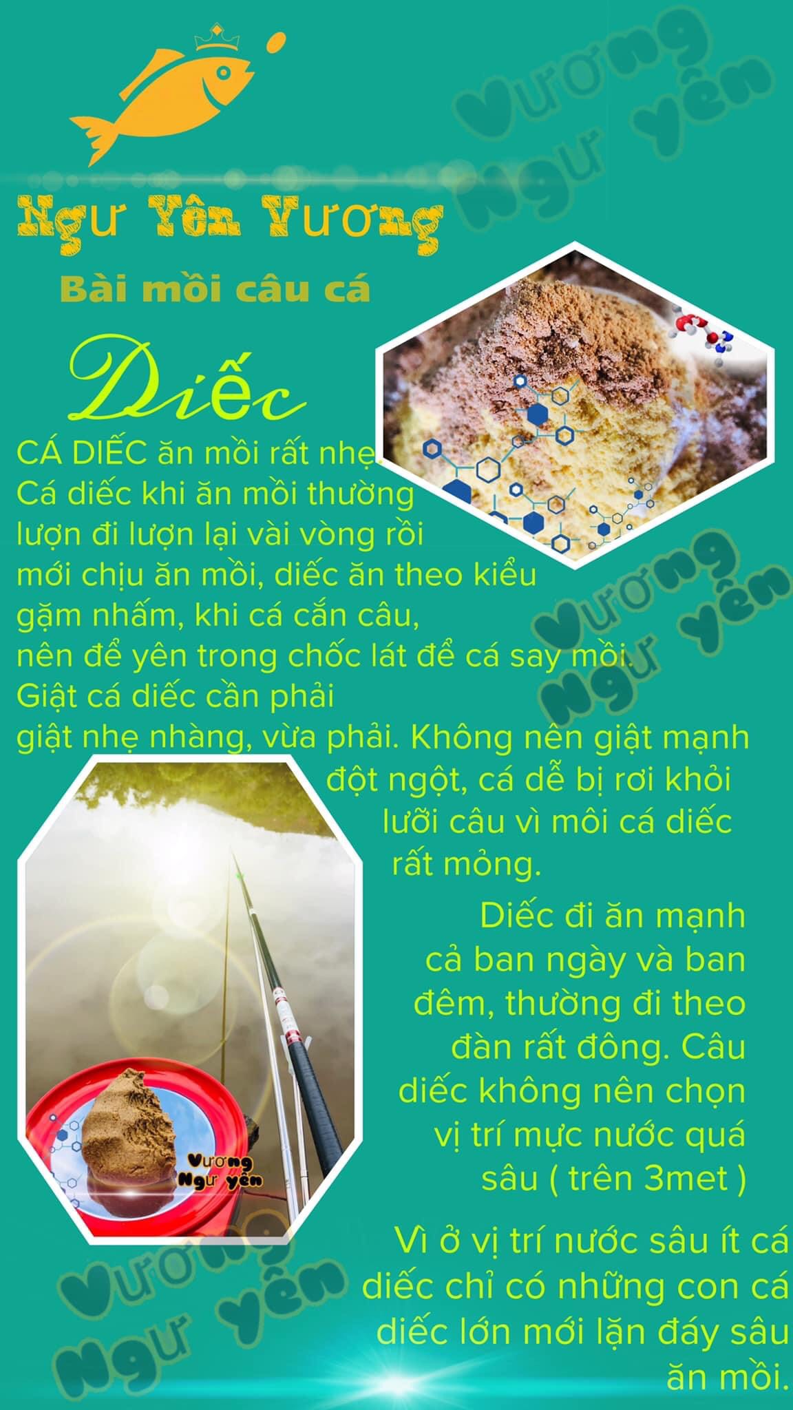 Bài Mồi câu cá chuyên Diếc - VƯƠNG Ngư Yên___________________________________________________________________________________________ Vương Ngư Yên / bột câu cá / cước / thẻo / cần câu / ô dù / ghế câu / lưỡi câu