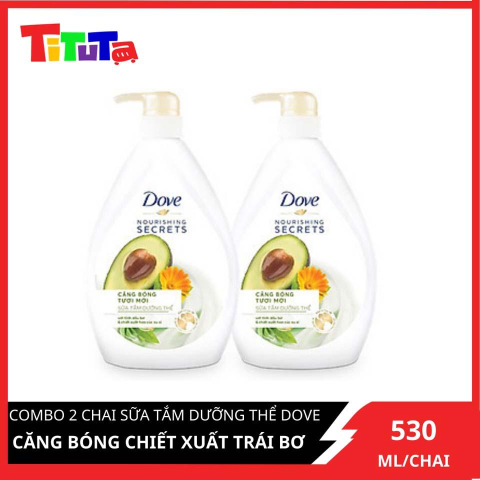 Combo Sữa tắm dưỡng thể từ thiên nhiên Dove Căng bóng tươi mới với chiết xuất bơ và hoa cúc Calendula 530g x 2