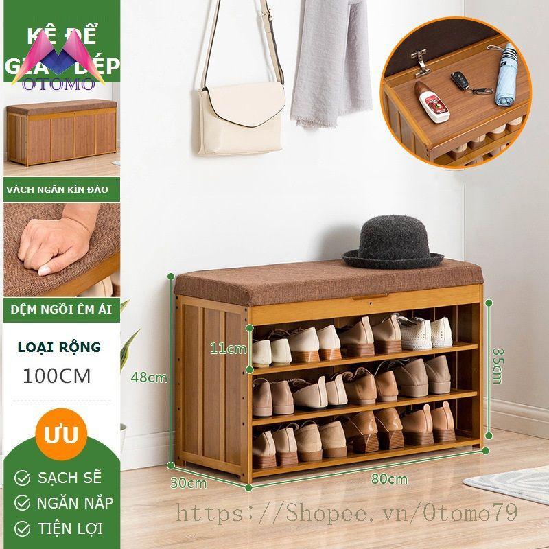 Kệ Để Giày Dép Bằng Gỗ Kiêm Ghế Ngồi
