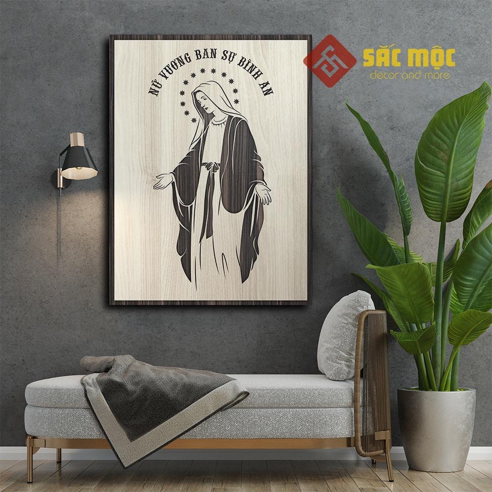 Tranh gỗ công giáo TCG06: Nữ Vương Ban Sự Bằng An 20x27cm | 30x40cm | 40x55cm | 50x70 cm