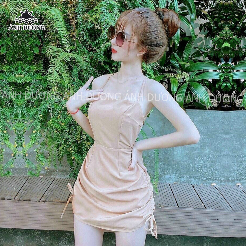 Váy body nữ sexy 2 dây hở lưng rút dây vải umi Ánh Dương Clothing MS200