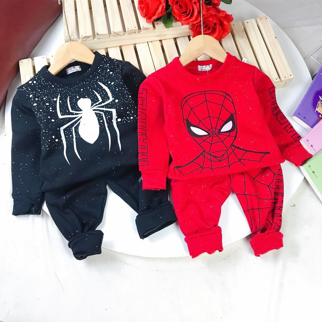 Bộ quần áo bé trai siêu nhân nhện Spider-man dài tay thu đông chất nỉ lót lông ấm cho bé 7-20kg