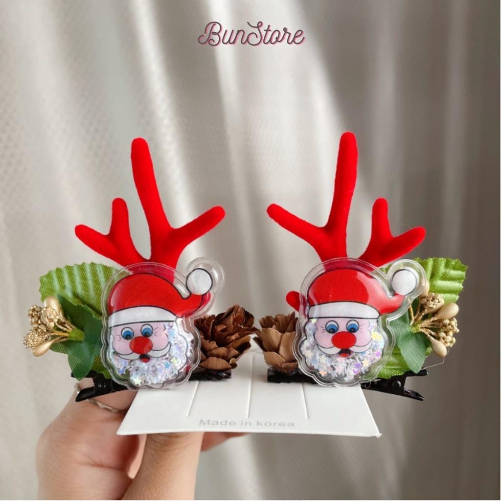 Kẹp tóc noel, kẹp tóc giáng sinh sừng tuần lộc phối phụ kiện ngộ nghĩnh,set 2 cặp kẹp tóc hình ông già noel dễ thương