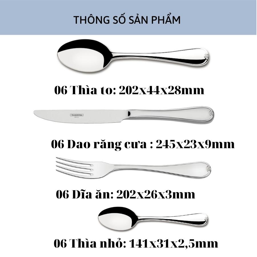 Bộ Dao Thìa Dĩa Ăn Bít Tết Tramontina VICENZA Gồm 24 Món Khắc Họa Tiết Sang Trọng Cao Cấp Phục Vụ Bàn Ăn Cho 6 Người Nhập Khẩu Chính Hãng Brazil