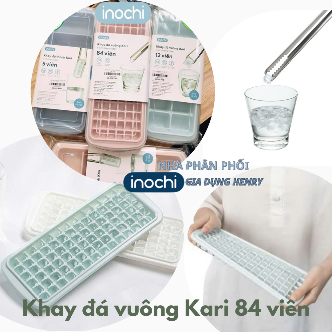 Khay Làm Đá, Vỉ Làm Đá, Thạch Rau Câu 84 Viên Vuông có nắp KARI Inochi, Dễ Lấy Đá Khỏi Khay