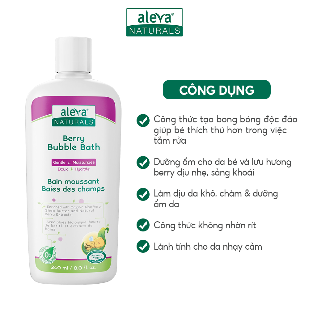 Sữa tắm tạo bọt dưỡng ẩm và làm mềm da cho bé hương berry Aleva Naturals (chai 240ml)