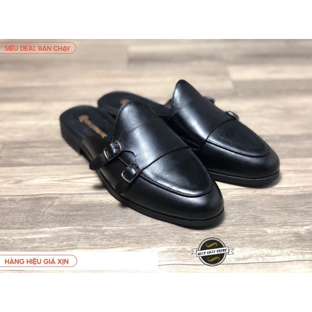 Giày sục nam ERMAND da Pu Pu bảo hành 1 năm kiểu dáng Double Monk Strap Slipper hiện đại - Mã T32 03