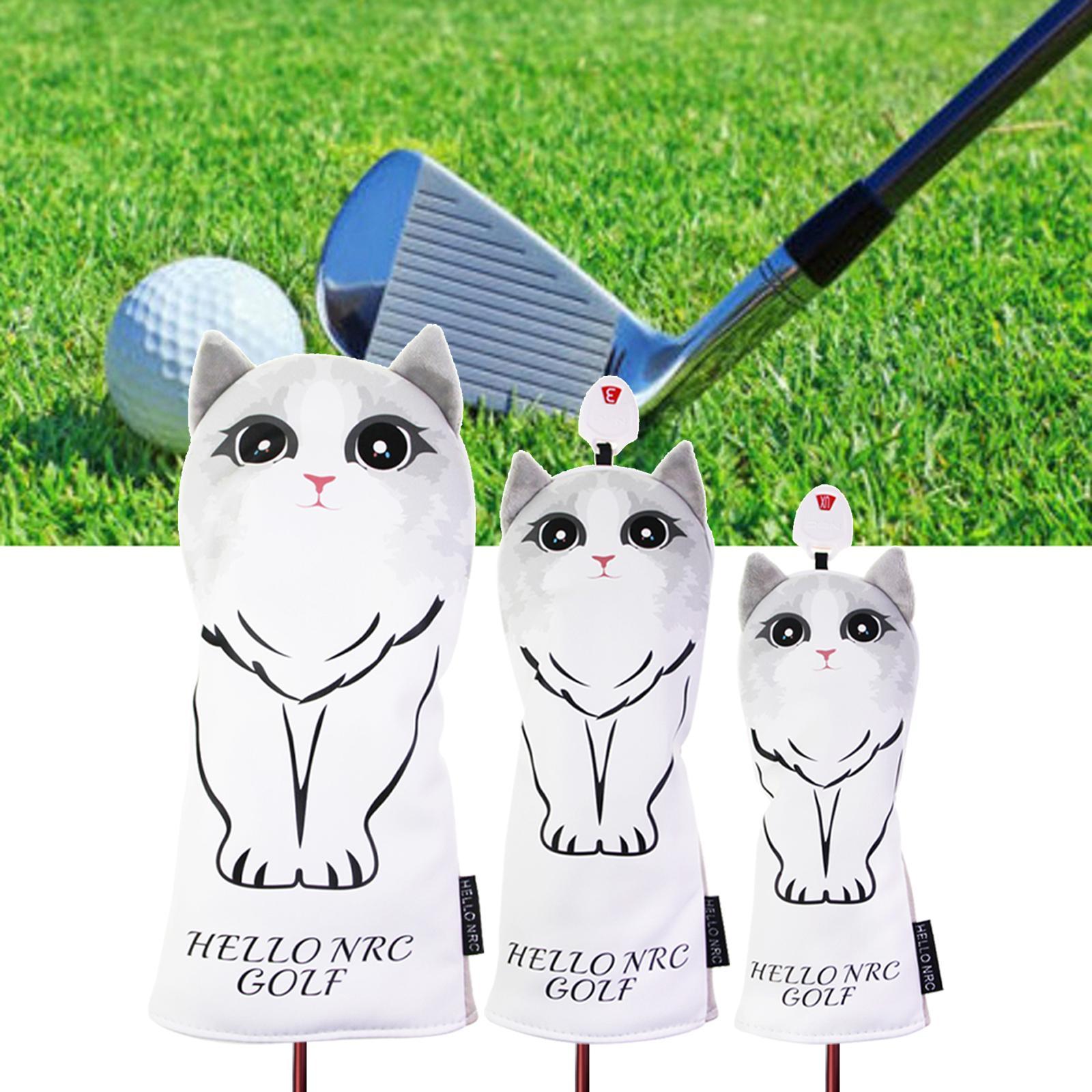 3pcs/4pcs Golf Club Wood Head Cover Driver Fairway Wood Head Cover Golf 1 3 5 UT Covers Replacement Sleeve Protector Guard with Cat Pattern