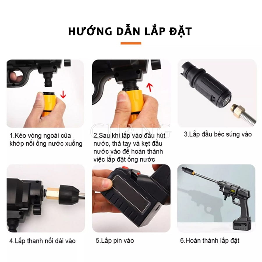 Máy Rửa Xe Cao Áp Mini Melli Cầm Tay Đa Năng Pin Max Lithium 199V Áp Lực Nước Siêu Mạnh Tiện Lợi