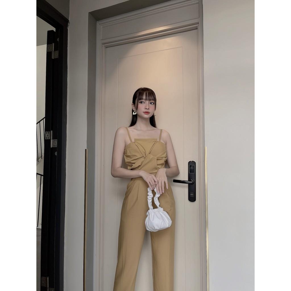 Jumpsuit đồ bay chéo nơ ngực, form chuẩn sang trọng