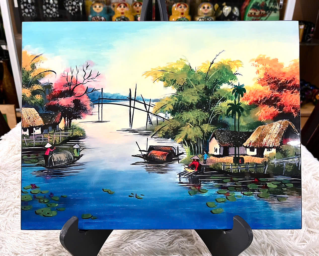 Tranh sơn mài - ĐỒNG QUÊ VIỆT NAM -Hàng xuất khẩu size 30x40 cm