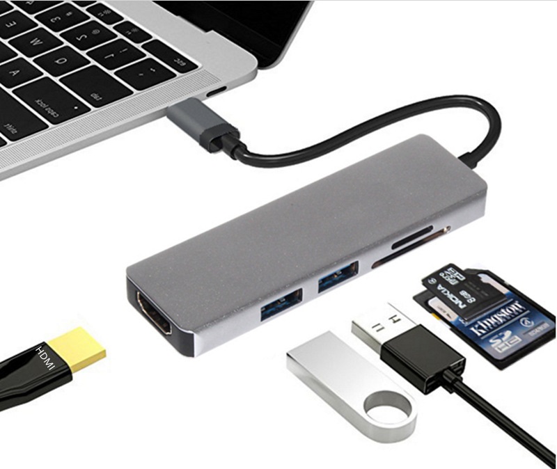 Cáp USB Type-C to HDMI + USB 3.0 Hỗ trợ đọc thẻ nhớ 5 in 1