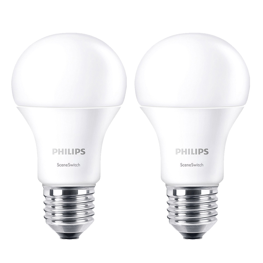 Bộ 2 Bóng Đèn Philips LED Scene Switch Đổi Màu Ánh Sáng 9.5W 3000K/6500K E27 P45 -Ánh sáng Trắng / Vàng - Hàng Chính Hãng