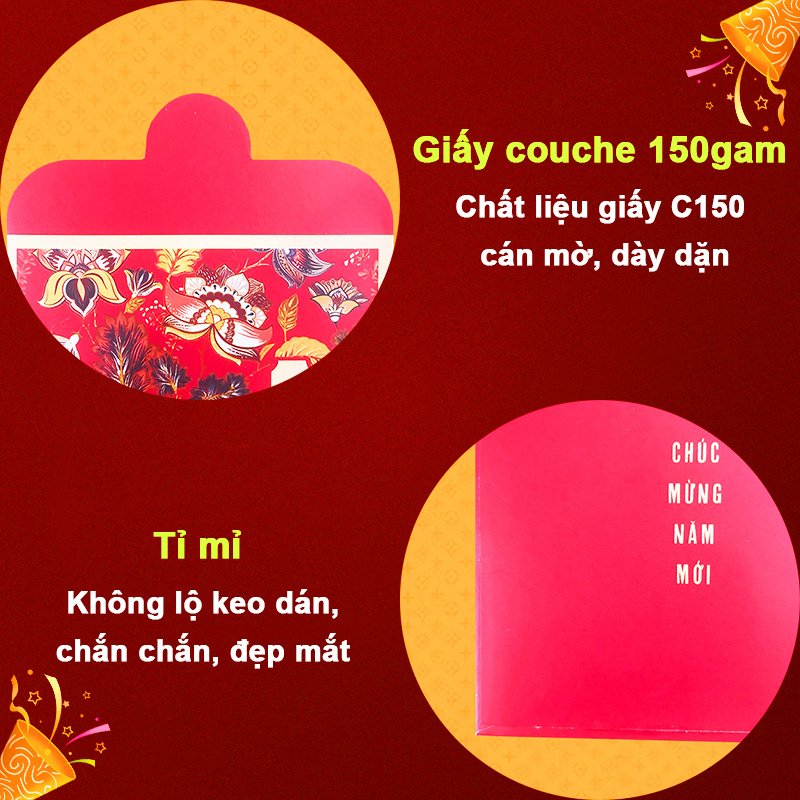 Bao lì xì Tết cao cấp họa tiết in sắc nét Baby-S, Set 10 bao lì xì Giáp Thìn 2024 dày dặn – SLX004