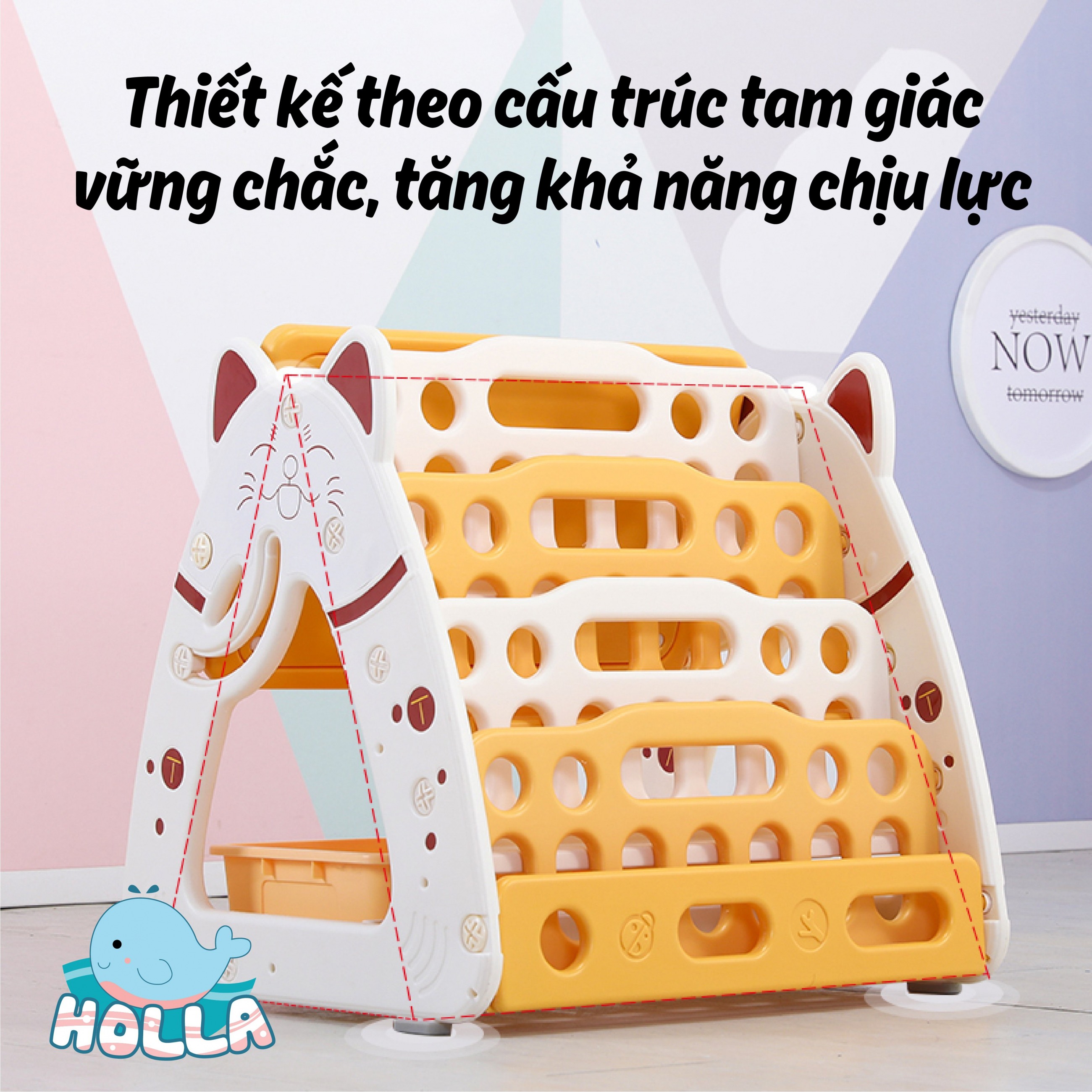 Bảng Vẽ Bàn Học Giá Sách Mèo Holla Cho Bé 1-7 Tuổi - Tặng Kèm Ghế