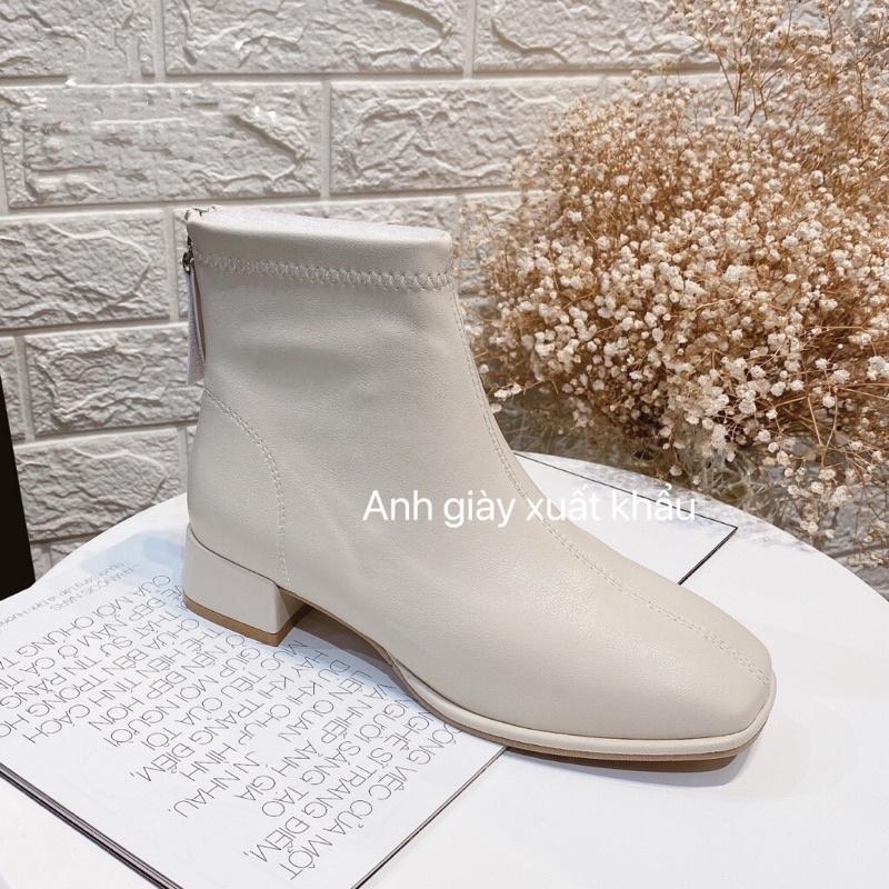 B50 - Bốt đế bệt da lì mũi vuông khoá sau cực mềm êm( ảnh thật, kèm video