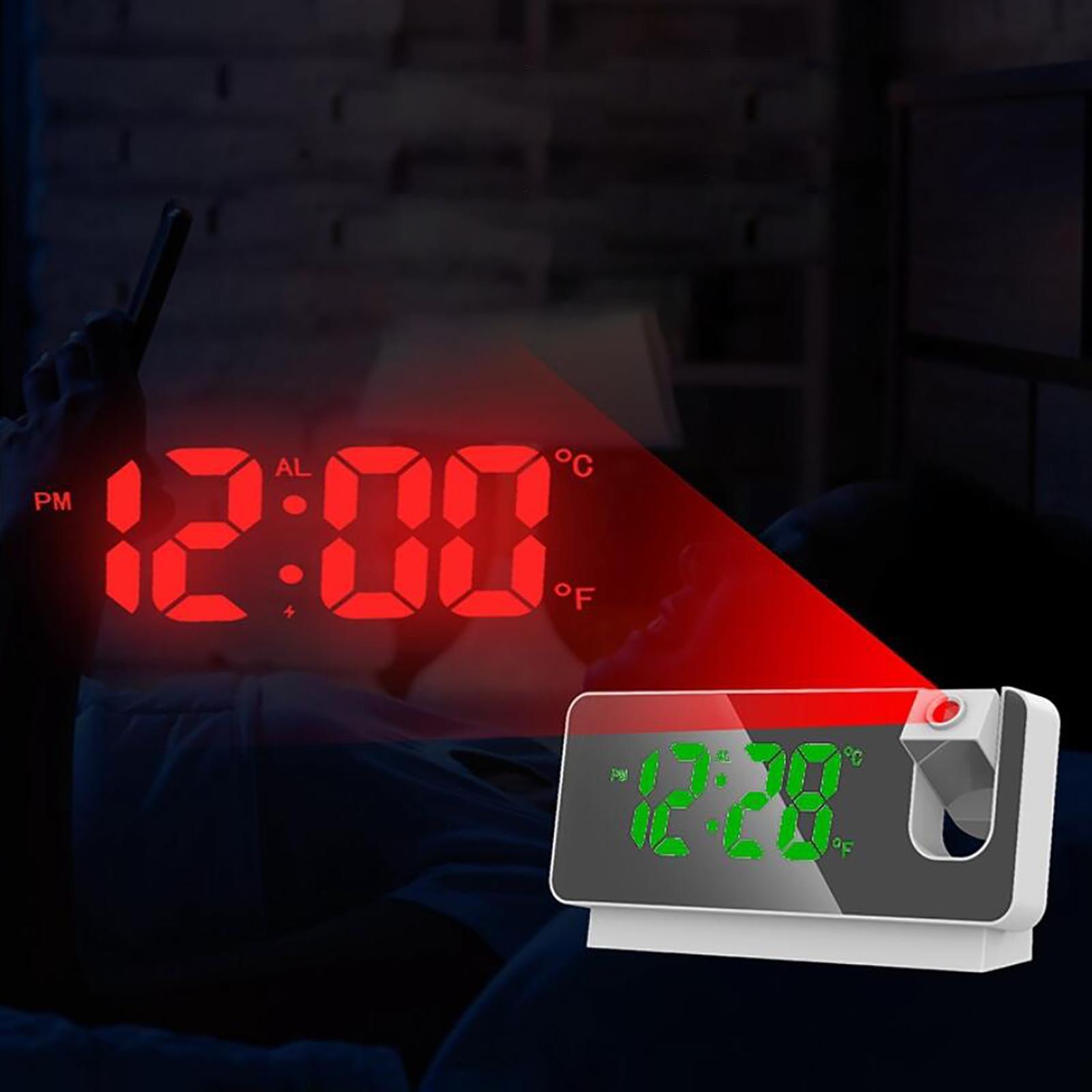 Electronic LED Projector Alarm Clock 180° Rotatable Temperature Display Desktop Clock Alarm Clock for Bedside Teens Heavy Sleepers Office