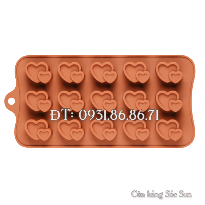 Khuôn silicon 15 hình tim lớn kèm tim nhỏ – Mã số 1468