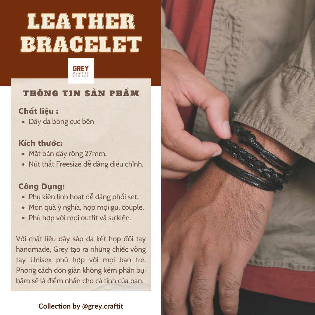 Vòng tay Caim Charm Bạc Dây Da Độc Lạ Chống Nước | Leather Style Minimal Unisex | Handmade 100%
