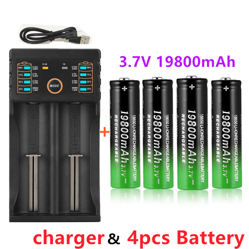 18650 Pin Lithium Đèn Pin Sạc 18650-Pin 3.7V 19800 Mah cho Đèn Pin + Sạc USB + Giao Hàng Miễn Phí Màu sắc: Xanh
