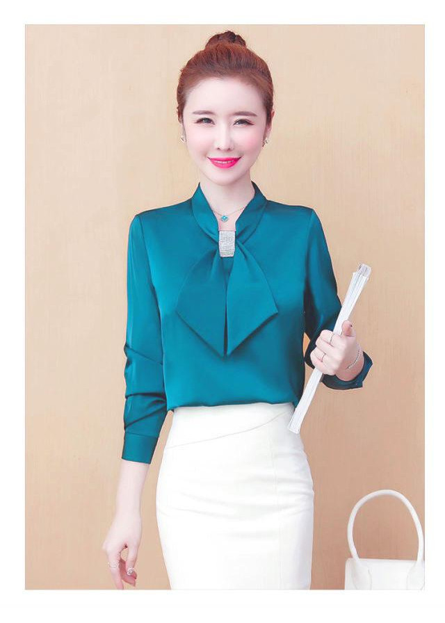 Áo sơ mi nữ phối nơ thời trang
