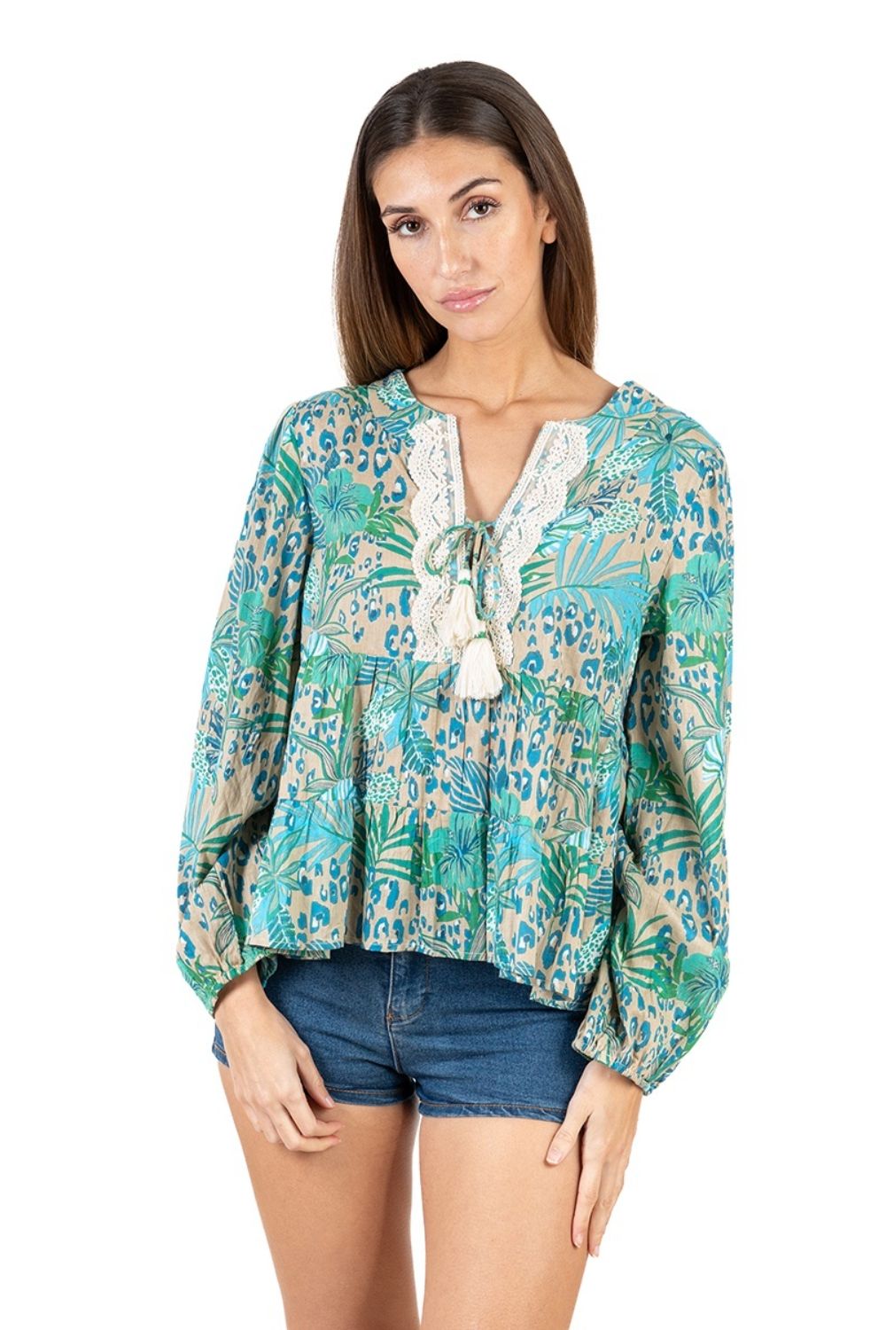 Áo Boho Phối Ren Cotton Isla Bonita