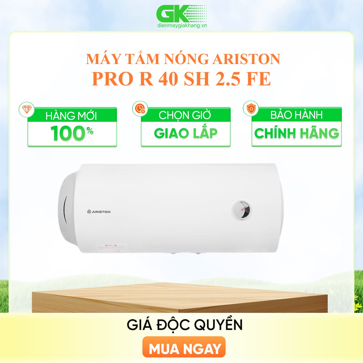 [Chỉ giao tại HCM] MÁY NÓNG TẮM GIÁN TIẾP ARISTON PRO R 40 SH 2.5 FE - Hàng chính hãng