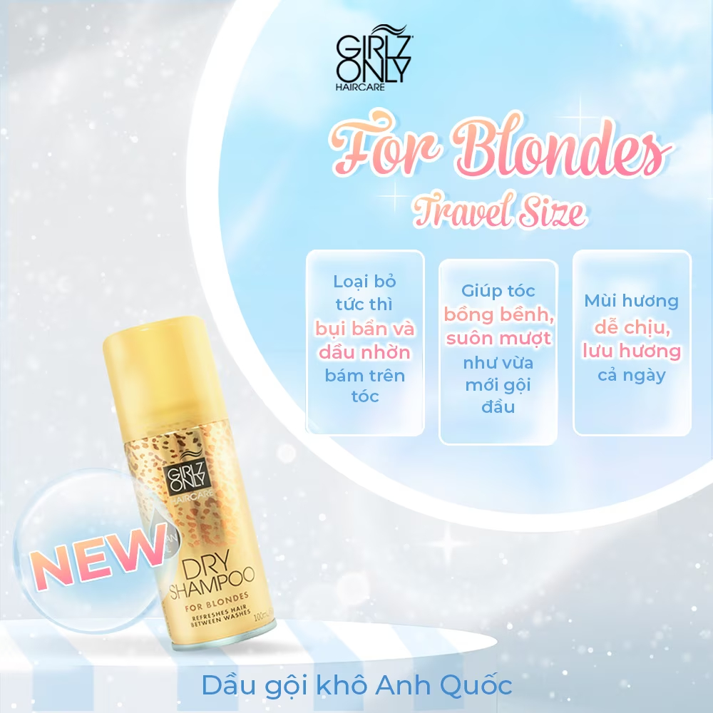 Dầu Gội Khô Giúp Tóc Sạch Gàu Và Bồng Bềnh Girlz Only For Blondes 100ml (Vàng)