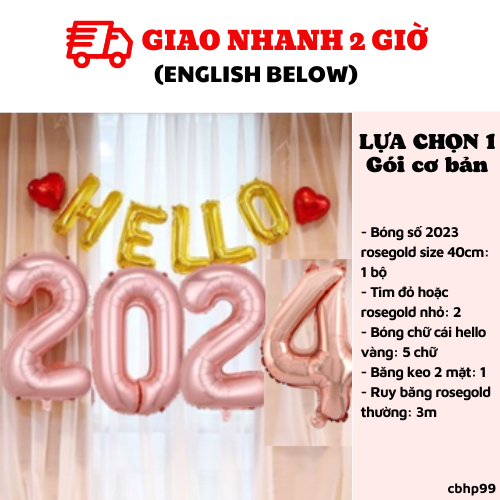 Bộ bóng số trang trí tiệc Happy New Year màu hồng vàng cbhp99