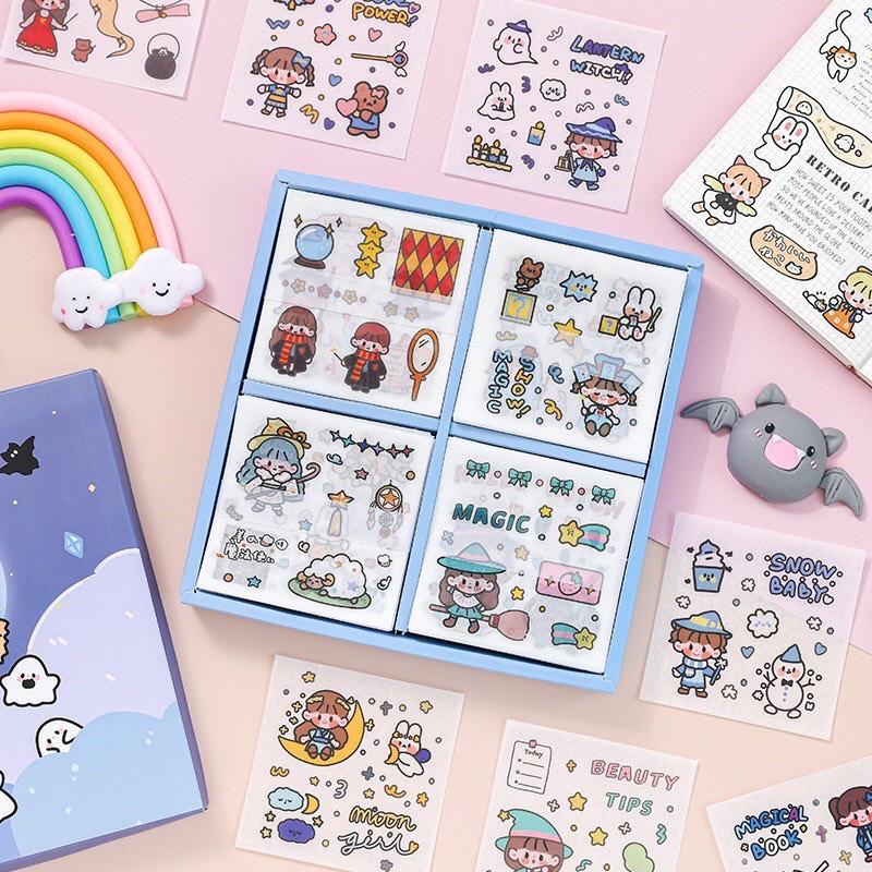 Sticker 100 Tấm Hộp Quà Tặng 100 Tấm Dán Hoạt Hình Trang Trí Sổ Lưu Niệm Dễ Thương Hộp Game time