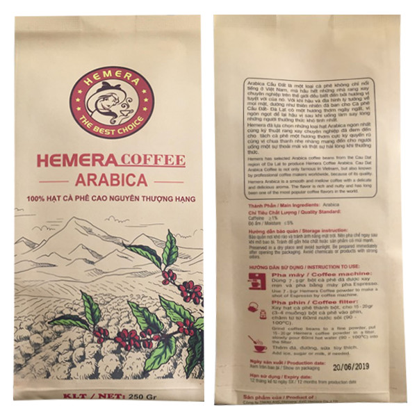 Hình ảnh CÀ PHÊ HẠT 100% ARABICA CẦU ĐẤT RANG MỘC HEMERA COFFEE 250GR