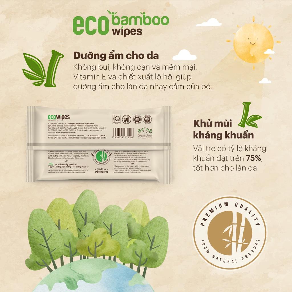 Thùng 24 gói khăn giấy ướt cao cấp EcoWipes Bamboo gói 80 tờ vải sợi tre sinh thái không mùi có thể phân hủy