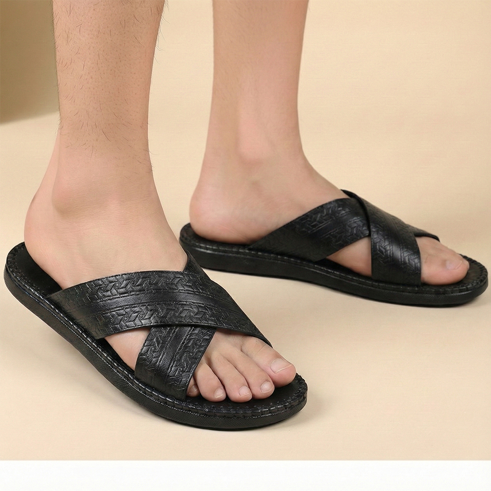 Dép Nam Quai Chéo HA NAM Da Bò Thật Cao Cấp DNA22042