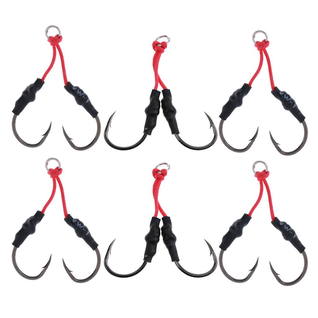 6 Pieces Carbon Steel Dual Assist Hook Super Strong Braid Assist Cords