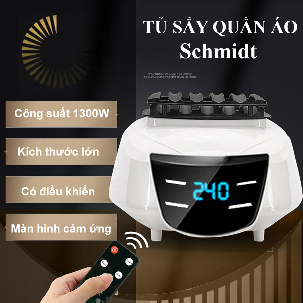 Tủ Sấy Quần Áo Quay Khô Hai Tầng Schmidt Mẫu Mới Nhất, Công Suất 1300W Có Phím Cảm Ứng Và Điều Khiển Từ Xa-Hàng Chính Hãng