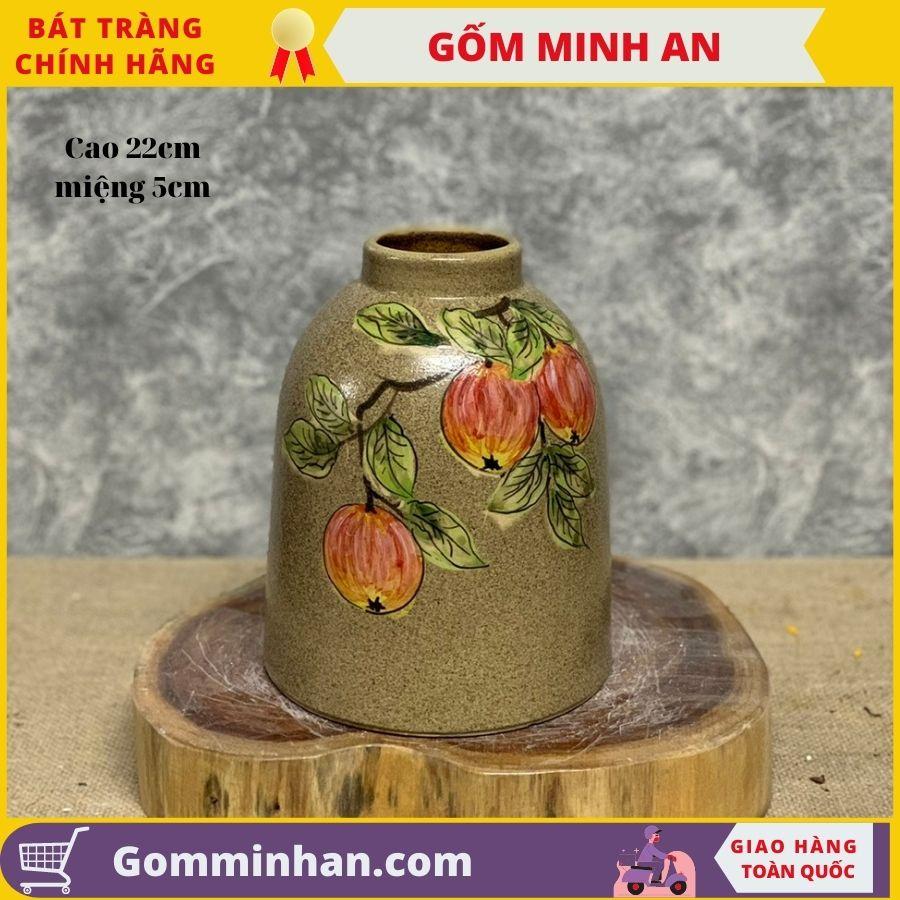 Bình Hoa Lọ Hoa Men Mộc Dáng Chuông Nhỏ H22 Vẽ Hoa Văn Thủ Công- Gốm Sứ Bát Tràng- Gốm Minh An