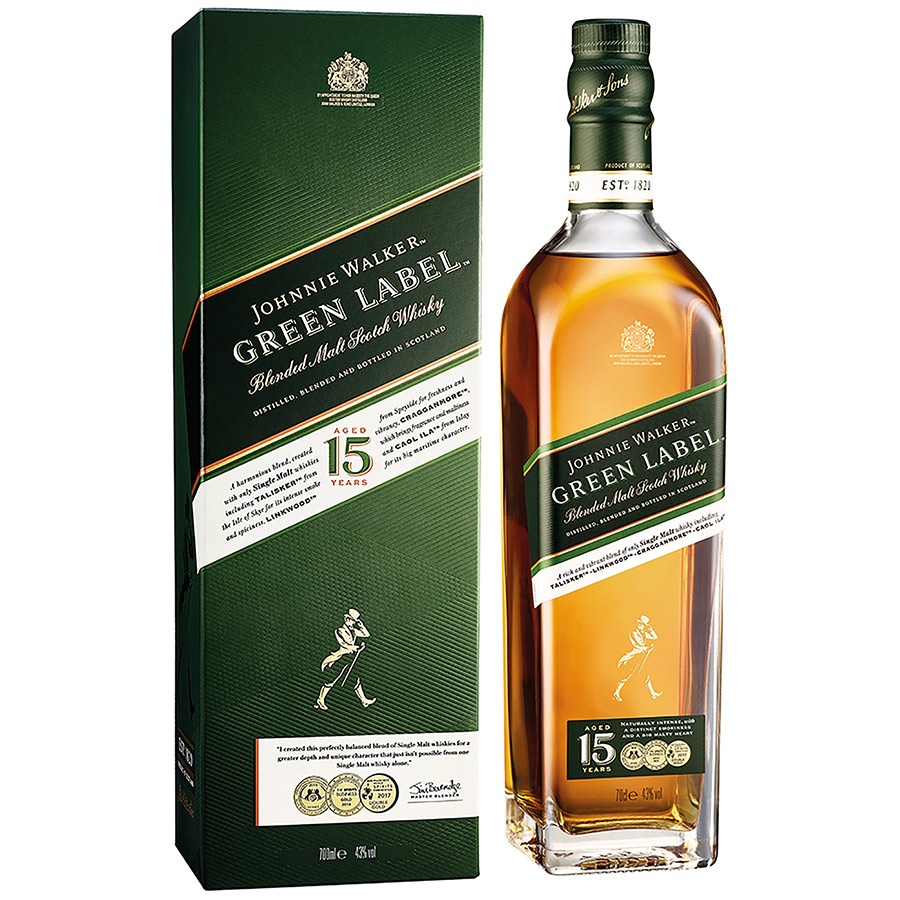 Rượu Blended Whisky Johnnie Walker Green Label 15 YO 43% 750ml có hộp