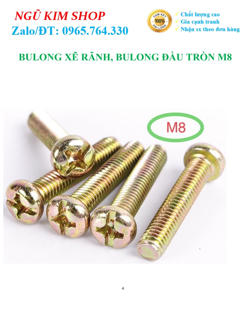 BULONG XẼ RÃNH, BULONG ĐẦU TRÒN M8