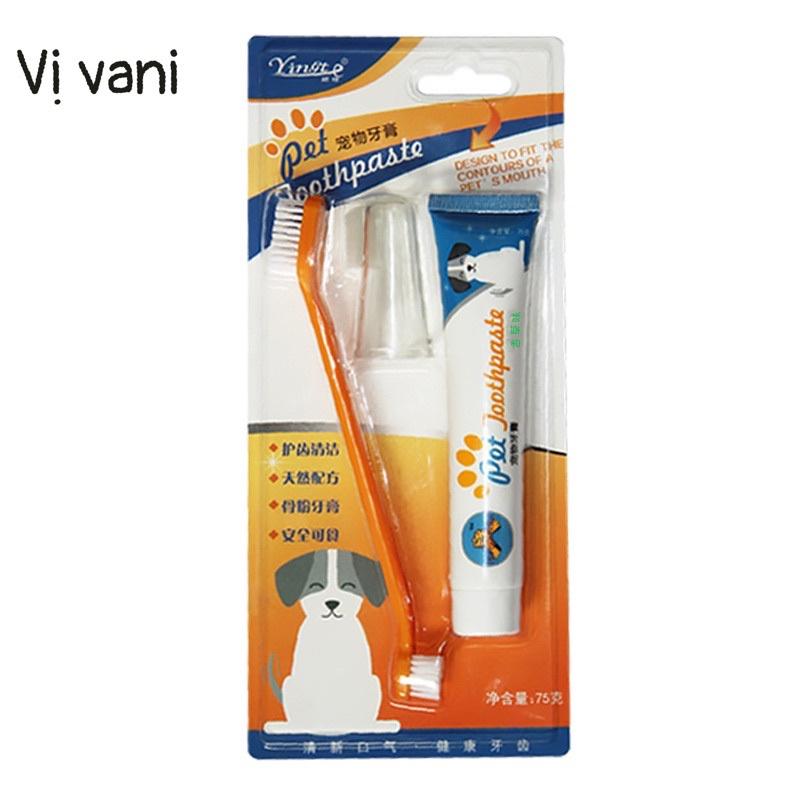 Bộ bàn chải và kem đánh răng cho chó mèo sạch răng, khử mùi hôi lông bàn chải mềm - Bộ bàn chải và kem đánh răng cho thú