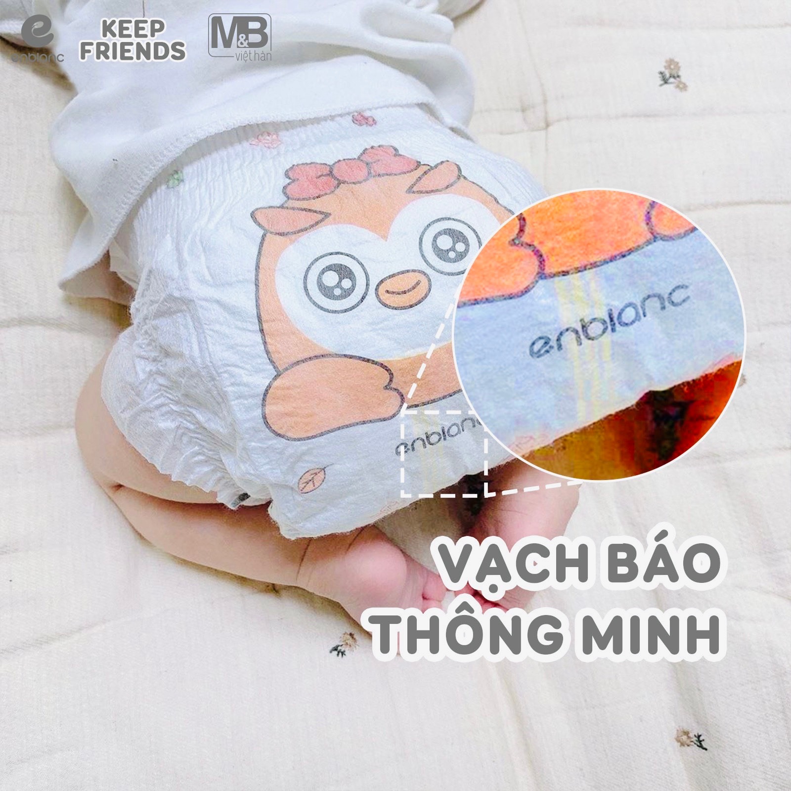 Thùng 3 Bịch Tã Bỉm Dán Hàn Quốc ENBLANC KEEP FRIENDS Mềm Mại Mỏng Nhẹ, Thấm Hút Nhanh Cho Bé Size S40, M32, L28, XL24