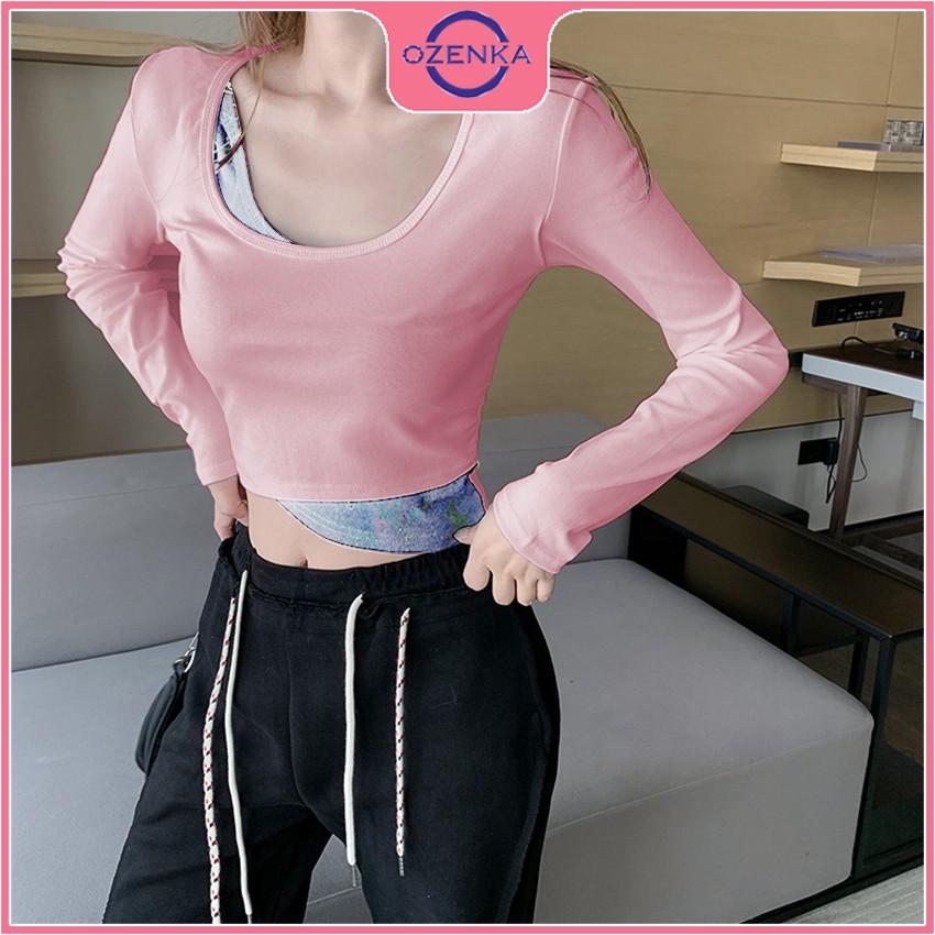 Áo croptop tay dài ôm body nữ cải màu , áo thun croptop nữ chất đẹp 100% cotton free size dưới 52 kg nhiều màu