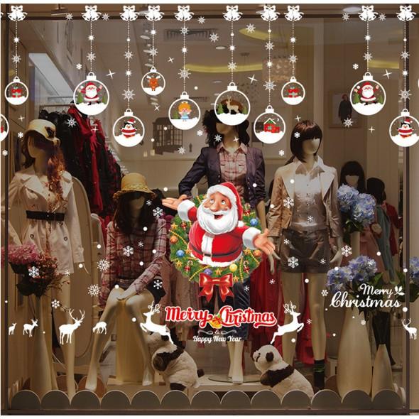 COMBO DECAL DÁN TƯỜNG NOEL - Ông già Noel kết hợp Rèm Cầu tuyết