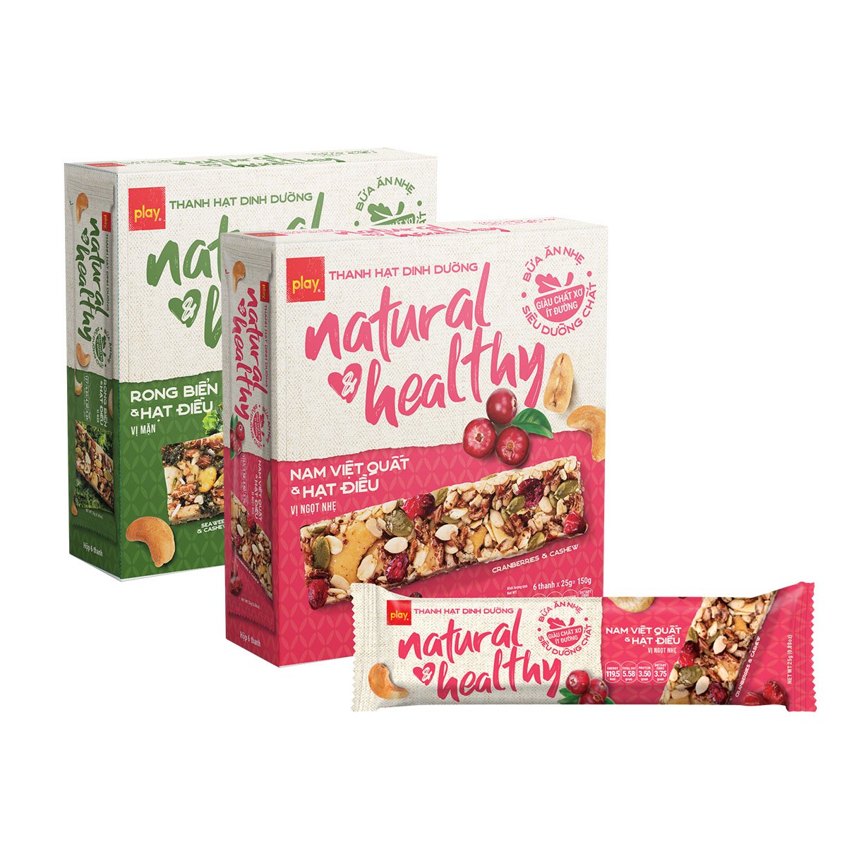 Combo 2 hộp thanh hạt dinh dưỡng PLAY Natural &amp; Healthy - Bánh hạt dinh dưỡng, bánh ngũ cốc ăn sáng