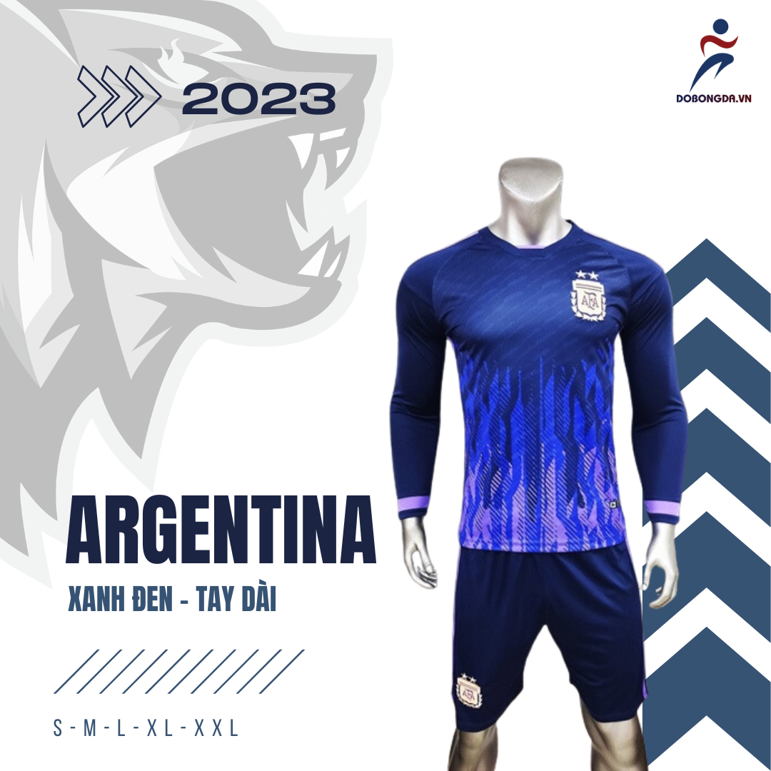 BỘ QUẦN ÁO BÓNG ĐÁ ARGENTINA XANH ĐEN TAY DÀI 2023