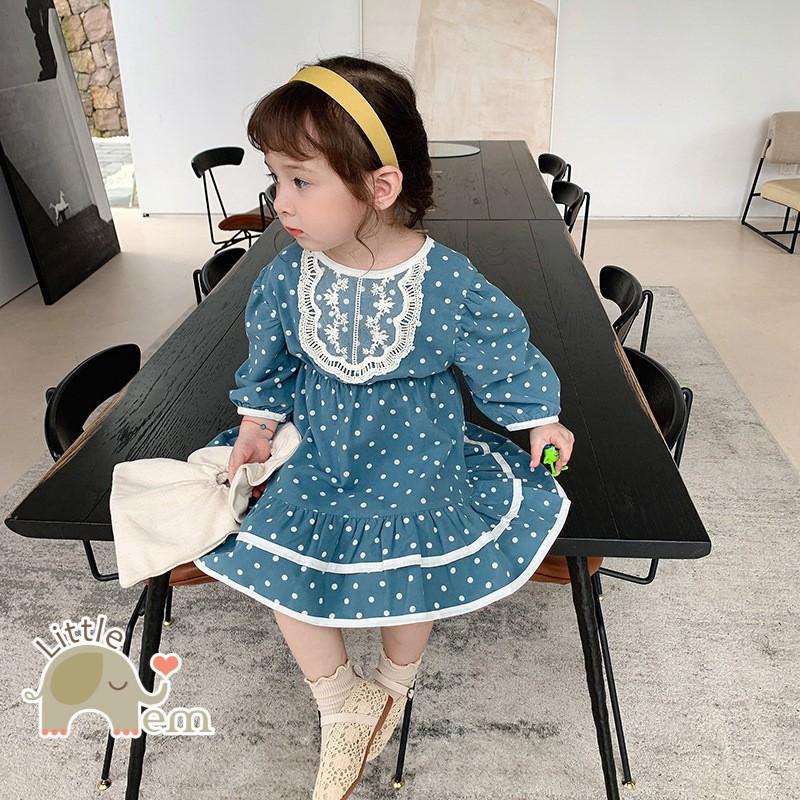 Váy bé gái Cotton _ Chấm bi xanh