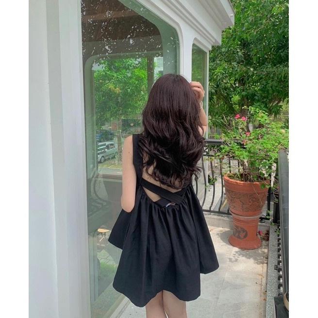 Đầm Babydoll 2 Dây Váy Hở Lưng 2 Dây, Áo thiết kế nữ dáng babydoll