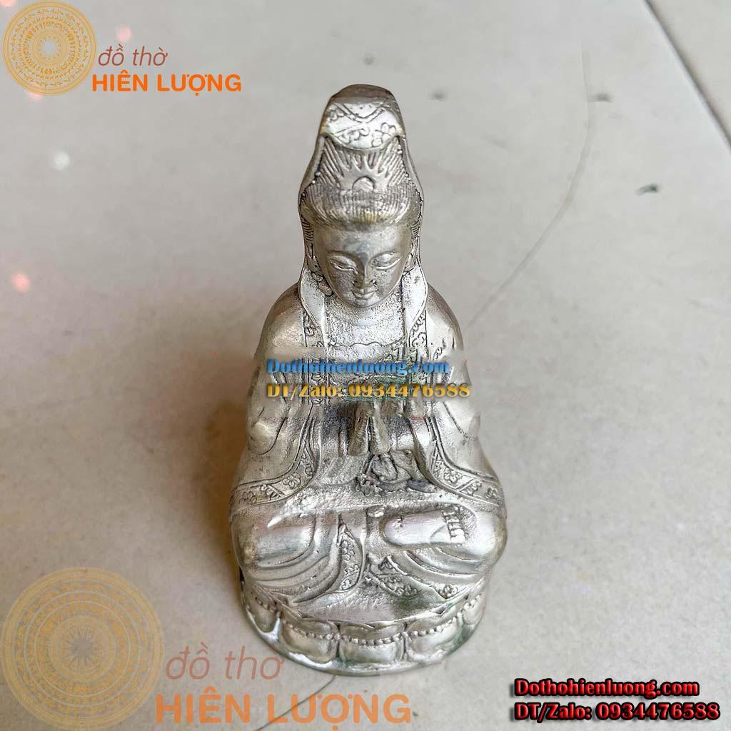 Tượng Phật Bà Ngồi Đài Sen Màu Trắng Bằng Đồng Thau Nguyên Chất Đẹp Tinh Xảo Cao 13cm