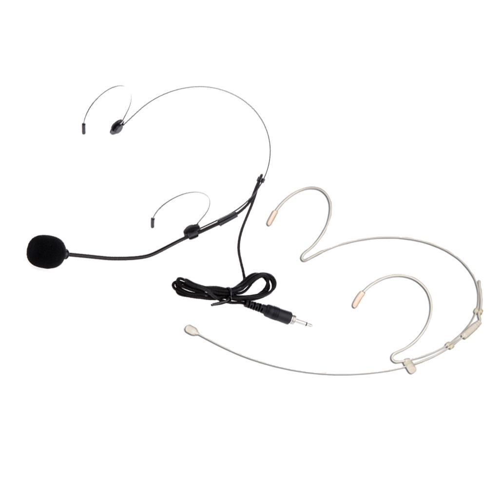 2 Pcs Wired Earhook Headset Headworn Microphones 3.5mm Black and White